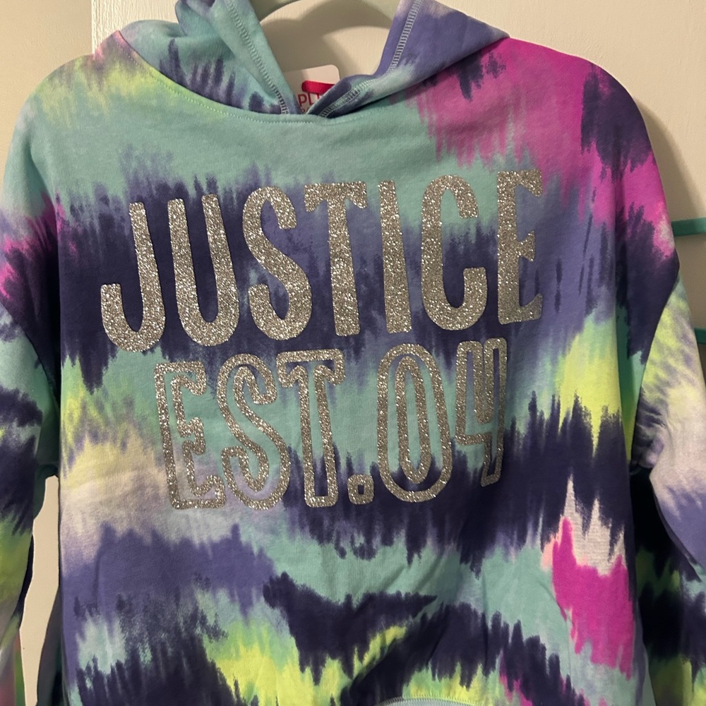 Justice Multicolor Tie-Dye Hoodie with Glitter Logo
